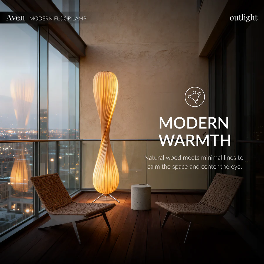 Aven Twist Modern Wooden Floor Lamp